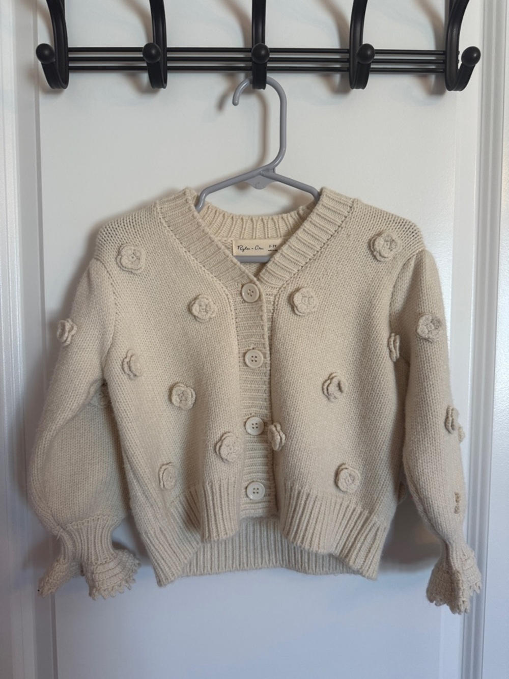 Noralee 2-3T Cream Floral Appliqué Knit Cardigan